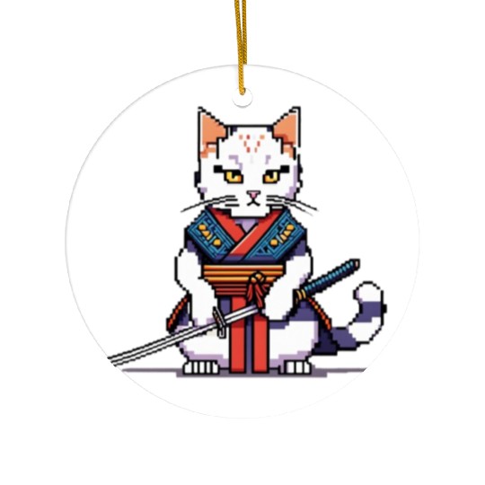 Pixel Samurai Cat Warrior Ceramic Ornaments