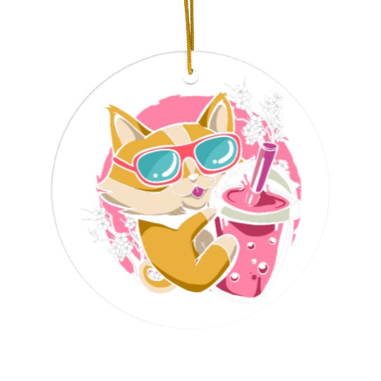 Kitten Kawaii Boba Milk Tea Drinking Cat Ceramic Ornaments