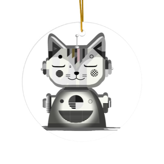 Geometric Robot Cat - Creative Illustration Ceramic Ornaments