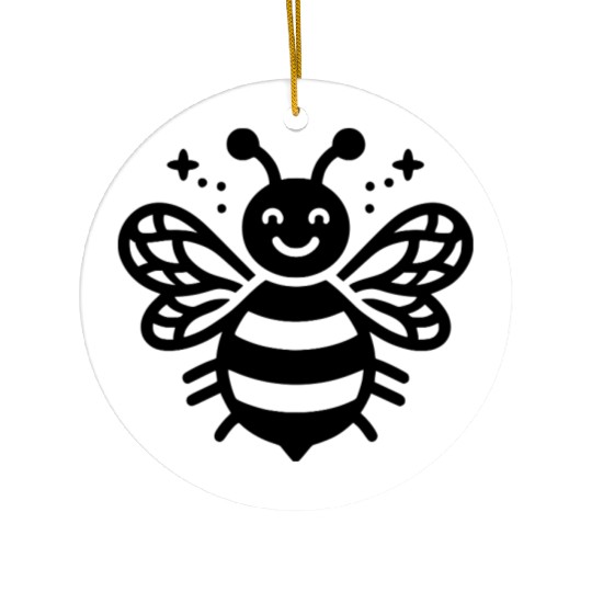 Honey bee kids style insect drawing path15 Ceramic Ornaments