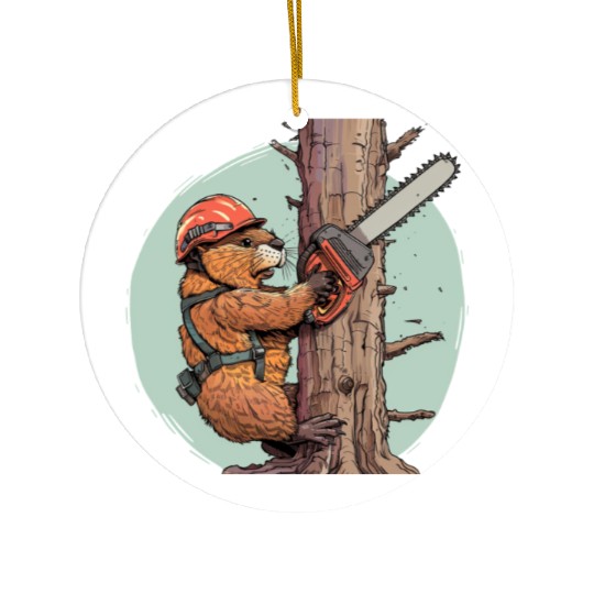 Beaver Lumberjack Chainsaw Ceramic Ornaments
