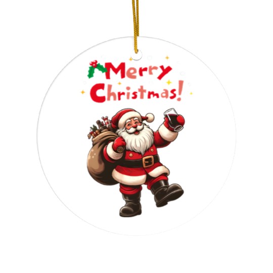 Red Illustrative Merry Christmas Design Ceramic Ornaments