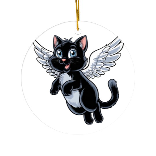 Black Cat with Angel Wings Ceramic Ornaments