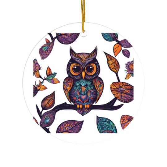 Halloween Owl Alebrije and Leaves Ceramic Ornaments