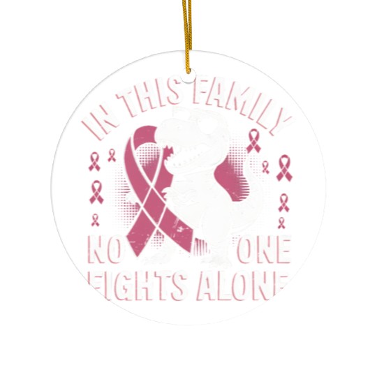 Family Strong Pink Ribbon Dino Ceramic Ornaments