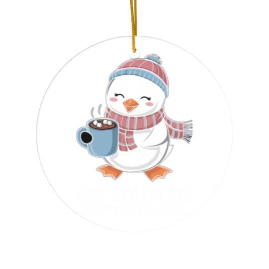 Hot Chocolate Is My Love Language Cute Penguin Ceramic Ornaments