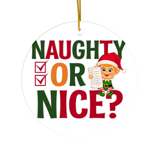 Naughty or Nice Elf Checklist Christmas Fun Ceramic Ornaments
