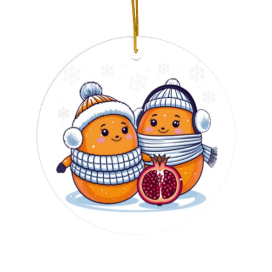 Cozy Winter Fruits: Oranges & Pomegranate Ceramic Ornaments
