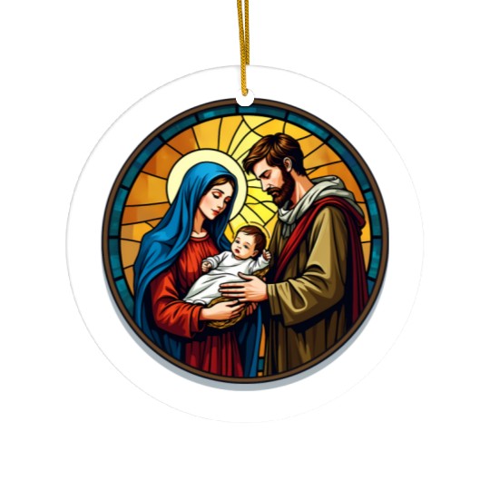 Holy Family Stained Glass Nativity Ar Ceramic Ornaments