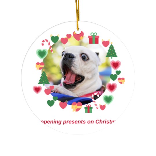 Funny Dog Opening Christmas Gift Ceramic Ornaments
