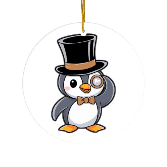 Classy Penguin with Top Hat and Monocle Ceramic Ornaments