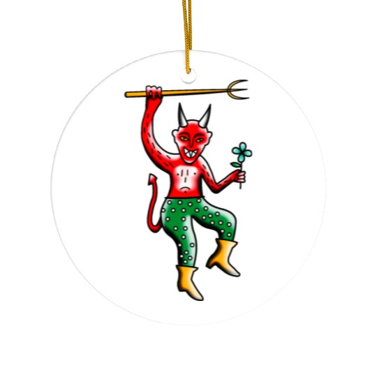 Happy Devil with a Flower Ceramic Ornaments