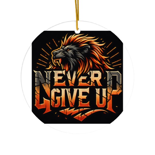 Never Give Up Fiery Lion Motivational Ceramic Ornaments