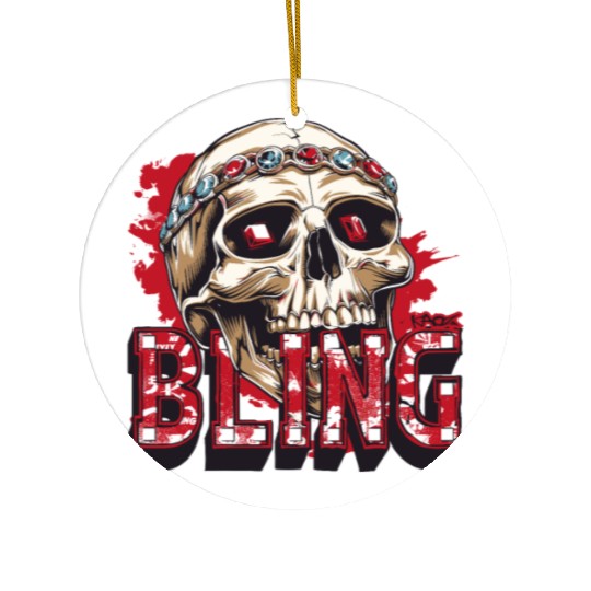 Diamond and Ruby Bling Skull Ceramic Ornaments
