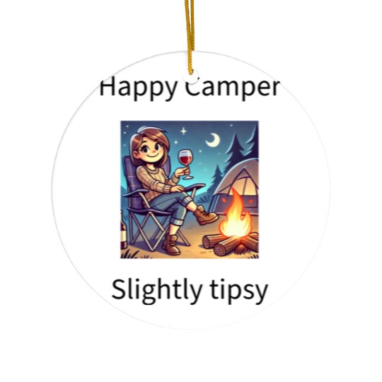 Happy camper slightly tipsy design Ceramic Ornaments