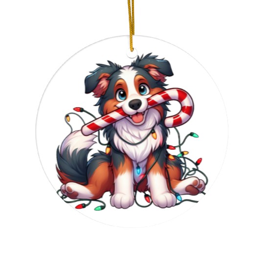Christmas Dog Australian Shepard Lights Ceramic Ornaments