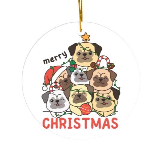 Pug Christmas Tree Merry Christmas Ceramic Ornaments