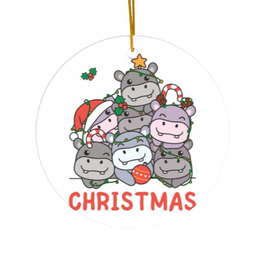 Hippo Christmas Tree Merry Christmas Ceramic Ornaments