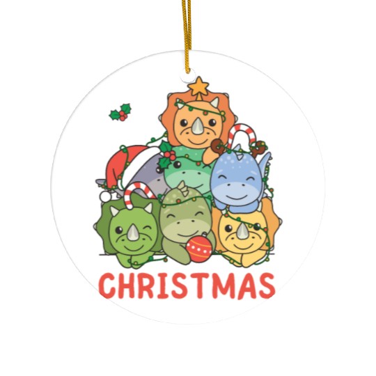 Dinosaur Christmas Tree Merry Christmas Ceramic Ornaments