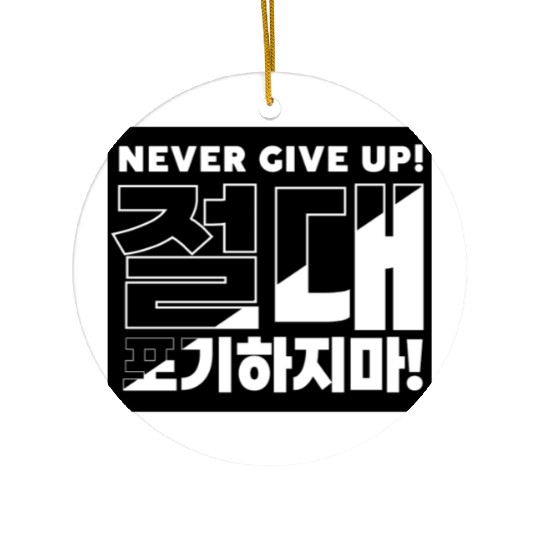 Bold "Never Give Up" Korean Typography Design Ceramic Ornaments