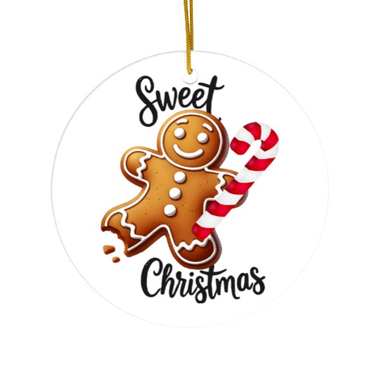 Happy gingerbread man with candy cane Ceramic Ornaments