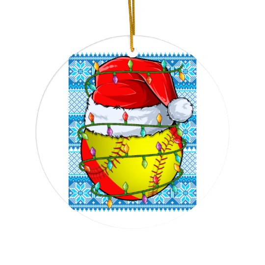 Softball Christmas Lights Ceramic Ornaments