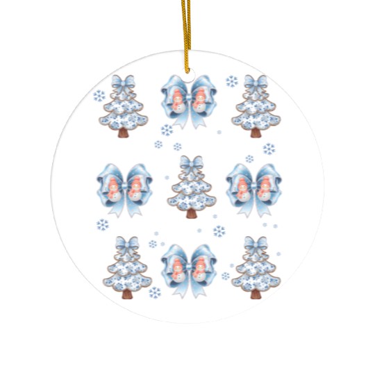 Christmas Coquette Bow, Merry Christmas Ceramic Ornaments