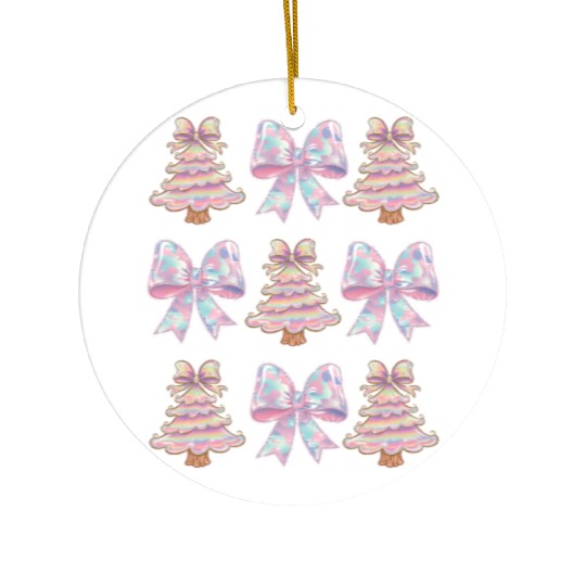 Christmas Coquette Bow, Merry Christmas Ceramic Ornaments