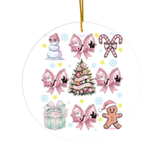 Merry Christmas, Christmas Coquette Bow Ceramic Ornaments