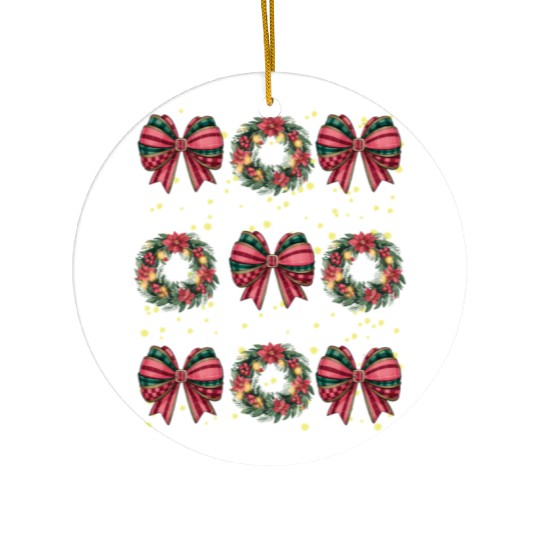 Christmas wreath, Christmas Coquette Bow Ceramic Ornaments