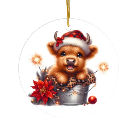 Christmas Merry Christmas For Gift Highland Cow Ceramic Ornaments