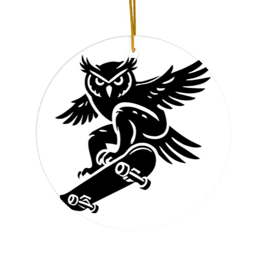 Snow Owl Skateboard Silhouette Minimalist Style Ceramic Ornaments