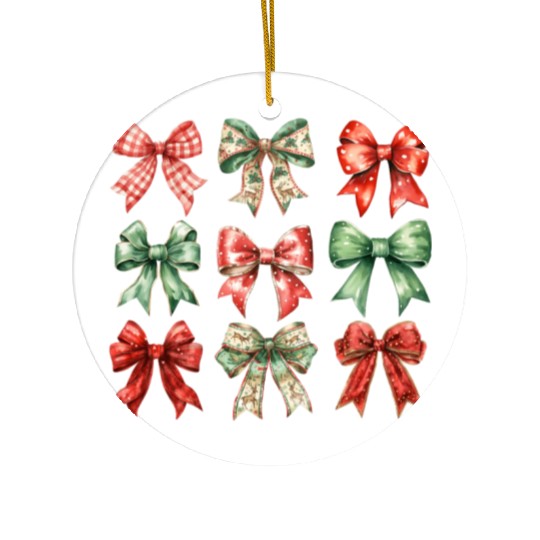Christmas Coquette Bow, Cute Christmas Ceramic Ornaments
