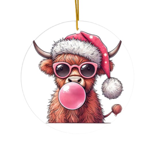 Highland Cow, Merry Christmas Ceramic Ornaments