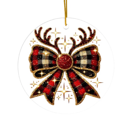 Christmas Reindeer Bow, Merry Christmas Ceramic Ornaments