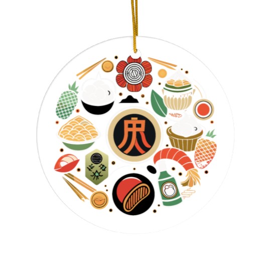 Japanese Cuisine Circle Retro Design Ceramic Ornaments