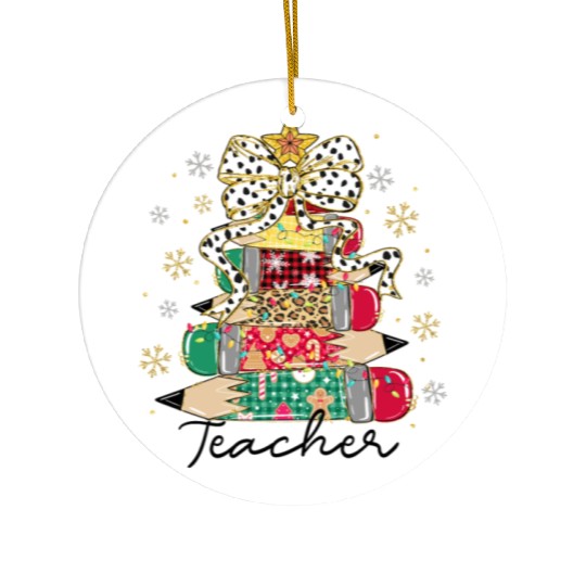 Teacher Pencil Tree, Merry Christmas Ceramic Ornaments
