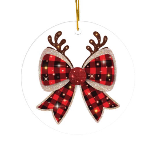 Christmas Coquette Bow, Merry Christmas Ceramic Ornaments