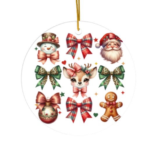Christmas Coquette Bow Retro Christmas Ceramic Ornaments