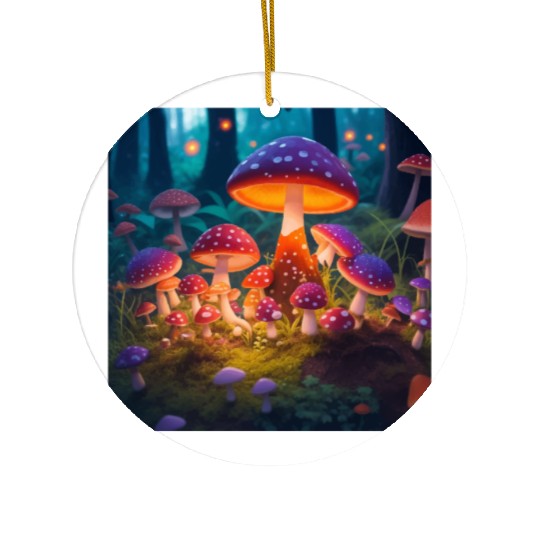 mushrooms in grass Ceramic Ornaments