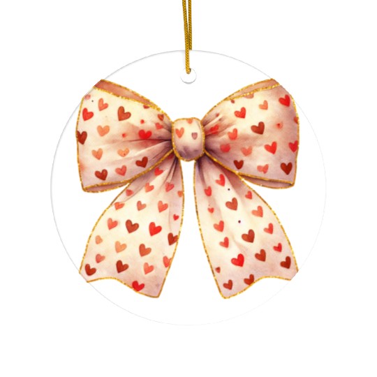 White Bow Heart, Retro Valentine Ceramic Ornaments