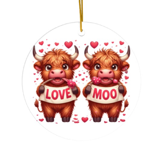 Cute cartoon valentines highland cow Ceramic Ornaments