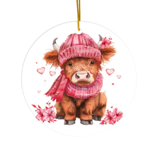 Cute Highland Cow Valentines Day Ceramic Ornaments