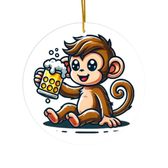 Cute Monkey Drinking Beer Ceramic Ornaments