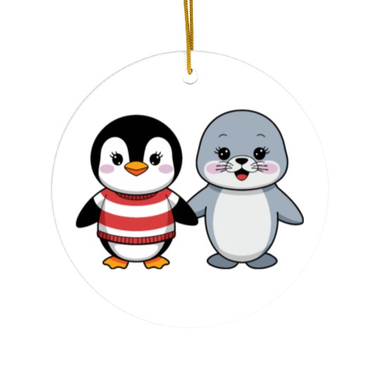 Penguin and Seal Friends Ceramic Ornaments
