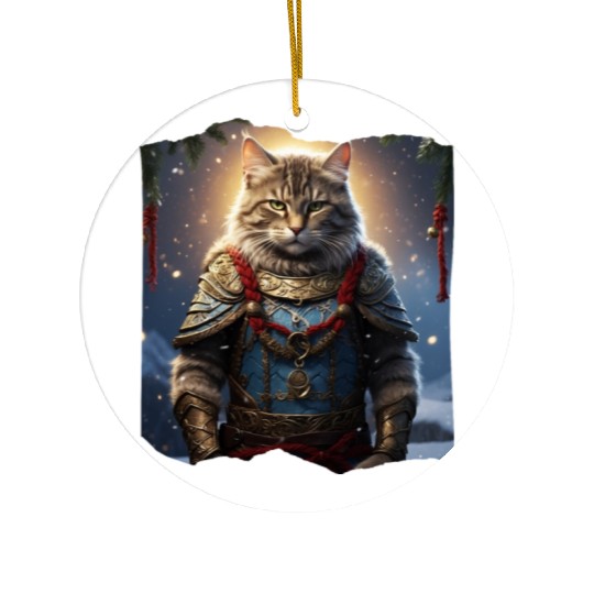 Christmas Viking cat Ceramic Ornaments