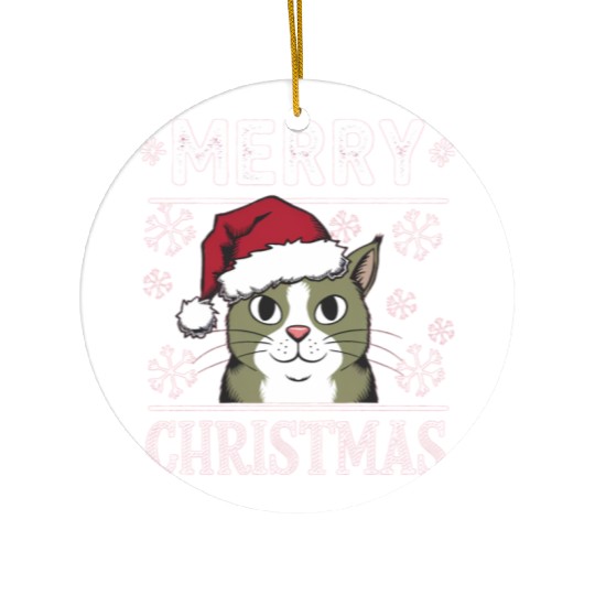 Christmas Cat Merry Christmas Holiday Ceramic Ornaments