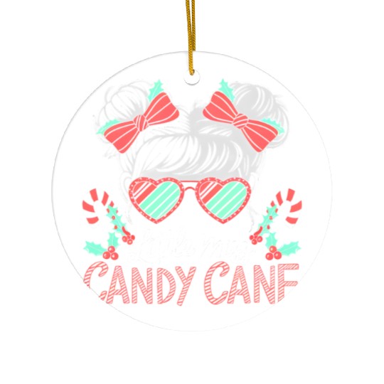 Little Miss Candy Cane Christmas Messy Bun Toddler Ceramic Ornaments