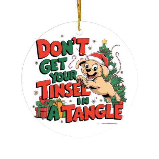Puppy Tinsel in a Tangle Ceramic Ornaments
