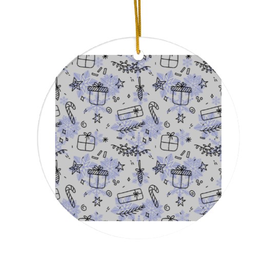 Elegant Blue Christmas Pattern Ceramic Ornaments